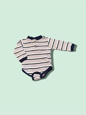Vintage Bugle Boy Striped Navy Trim Long-Sleeve Baby One-Piece Sz 18 Mon